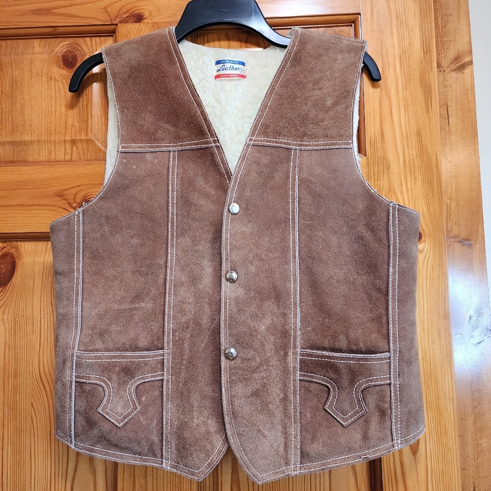 Vintage Leather Sherpa Western Vest,  Sm/Med